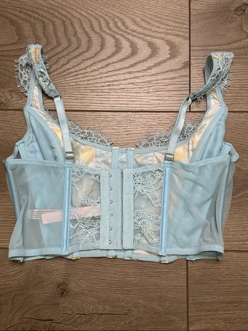Victoria's Secret Dream Angels Unlined Lace Corset Bra Blue‎ Lemon Size Medium